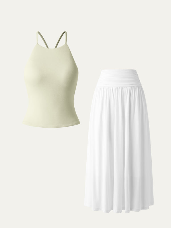 2Pcs Set Tie-Back Brami & Airy Skirt of Rome soft-lily-white