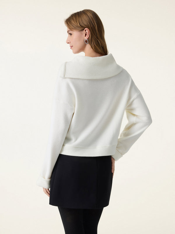 Asymmetrical Lapel Collar Relaxed Knit Sweater
